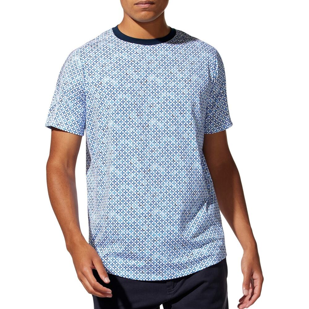NEW Good Man Brand Blue Geometric Print Ringer T Shirt Cotton Mens L